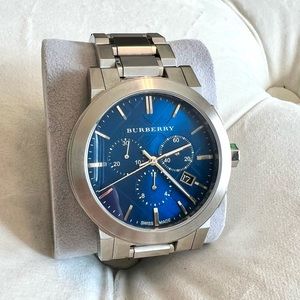 Burberry Silver Blue Men's Swiss Chronograph Watch
